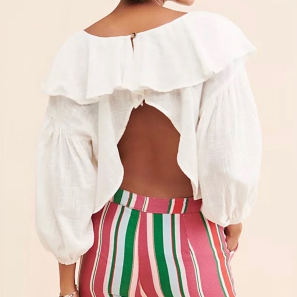 NWT Free People Zuri Ruffle Blouse in Ivory - Picture 7 of 16